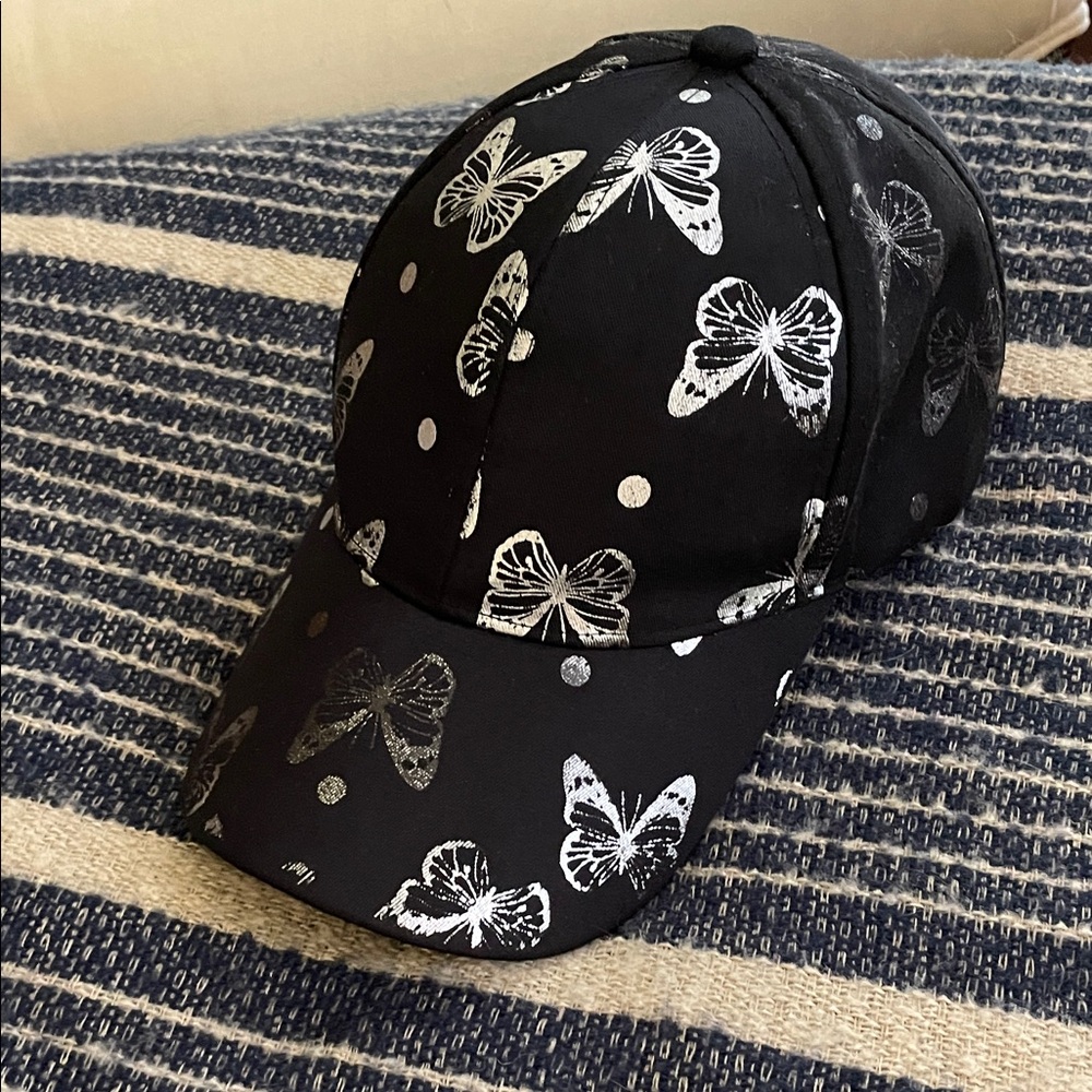 Black Butterfly Print Women's Cap